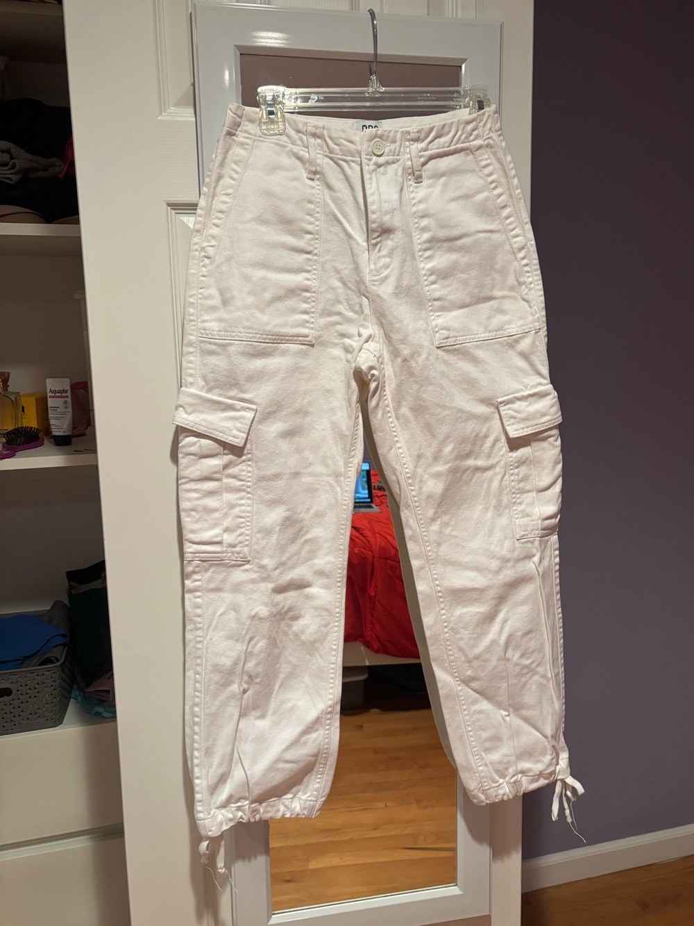 BDG White Cargo Drawstring Hem Pants